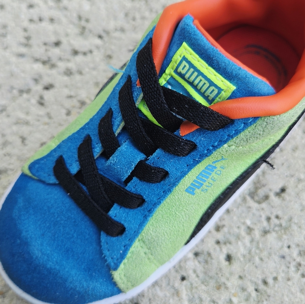 Puma Kids' Blue & Green Suede Low-Top Sneakers - Picture 5 of 10